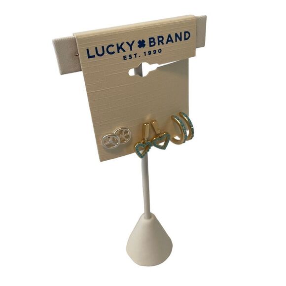 Turquoise Earring Set in Matte Gold & Silver. 3 Pairs included. - Picture 2 of 6